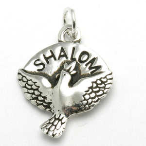 Sterling Silver Shalom Peace Dove Pendant - JewelryJudaica