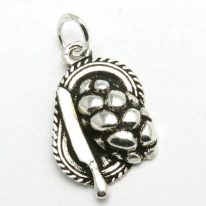 Sterling Silver Challah Plate Pendant Oxidized - JewelryJudaica
