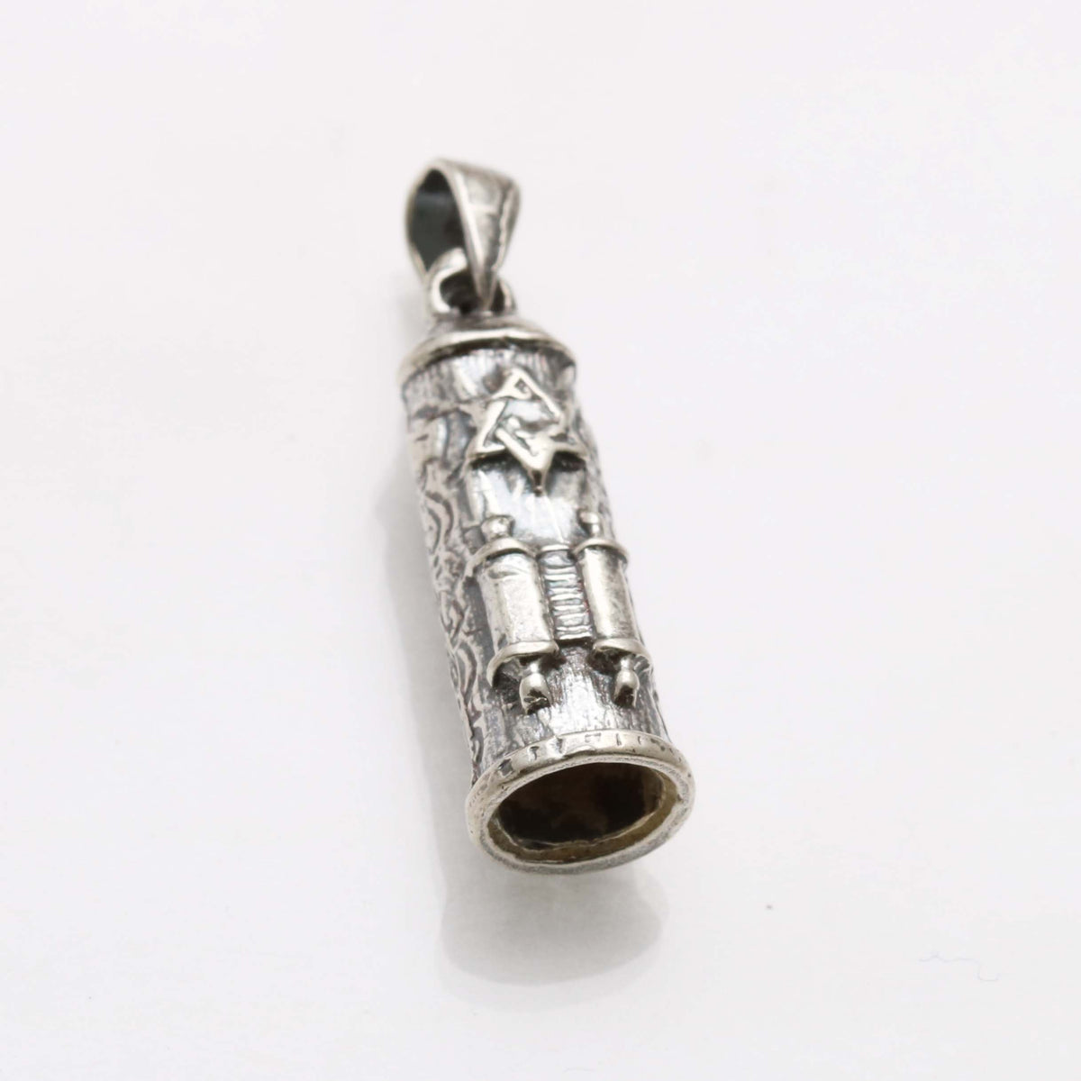 Sterling Silver Round Mezuzah Pendant Shema Oxidized - JewelryJudaica