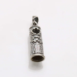 Sterling Silver Round Mezuzah Pendant Shema Oxidized - JewelryJudaica