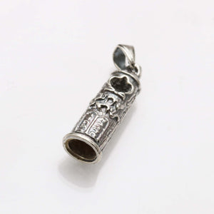 Sterling Silver Round Mezuzah Pendant Shema Oxidized - JewelryJudaica