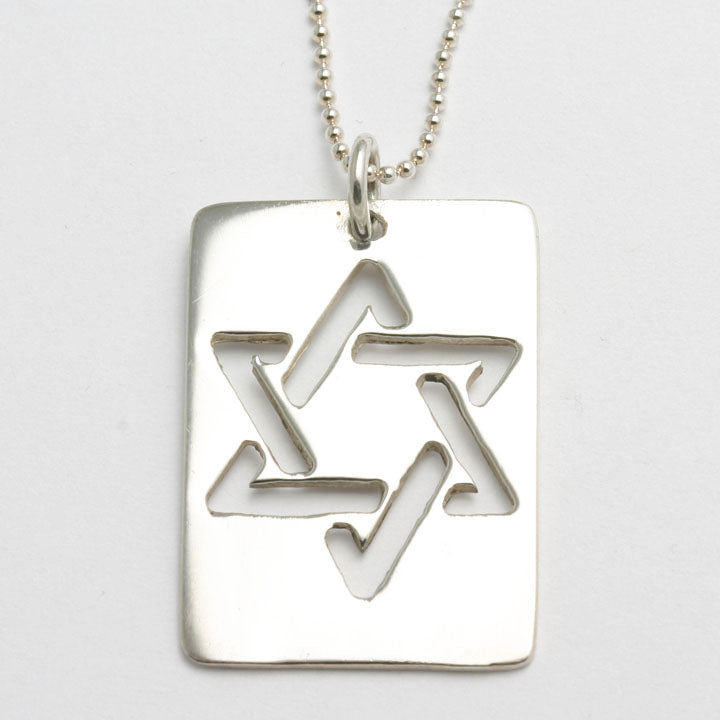 Sterling Silver Jewish Star of David Dog Tag Necklace - JewelryJudaica