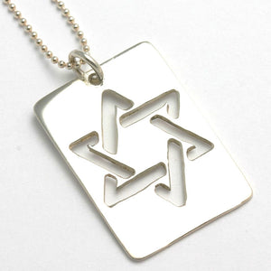 Sterling Silver Jewish Star of David Dog Tag Necklace - JewelryJudaica