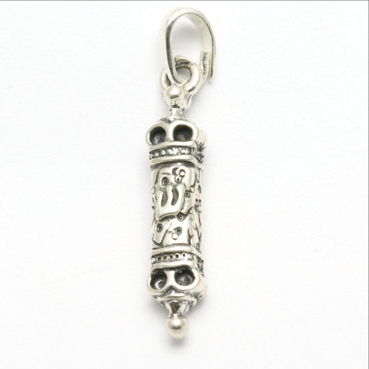 Sterling Silver Mezuzah Pendant Filigree 3D - JewelryJudaica