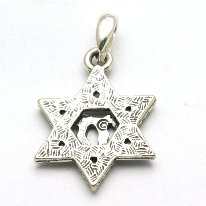 Sterling Silver Star of David Chai Pendant Oxidized Small - JewelryJudaica