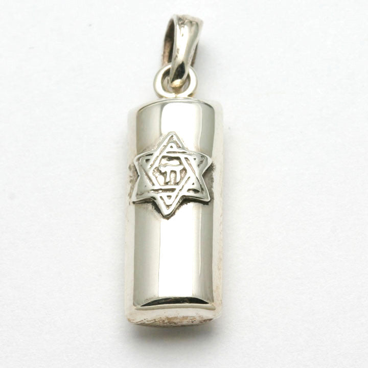 Sterling Silver Mezuzah Pendant Star Chai Solid - JewelryJudaica