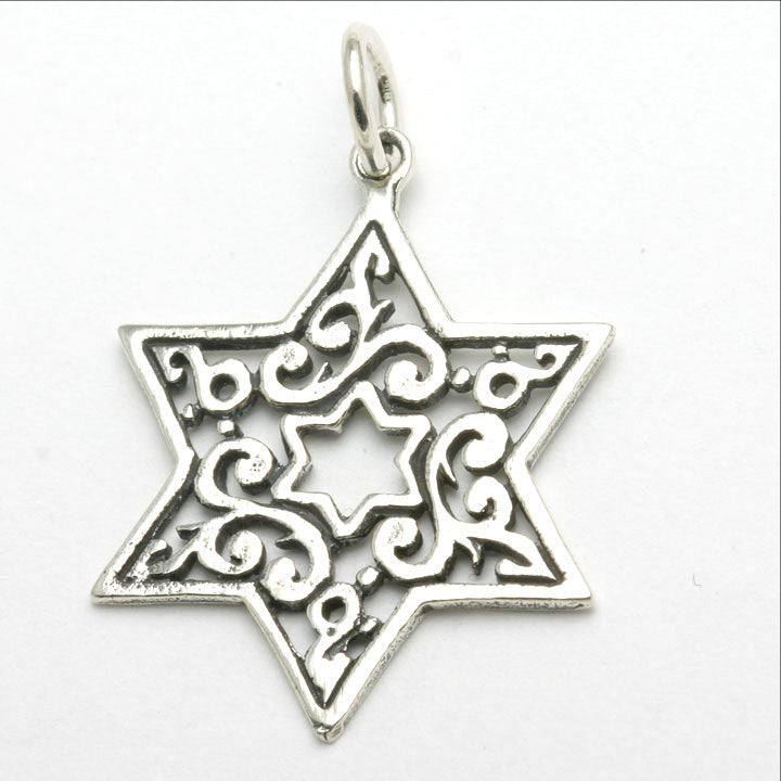 Sterling Silver Star of David Filigree Pendant Oxidized Large - JewelryJudaica