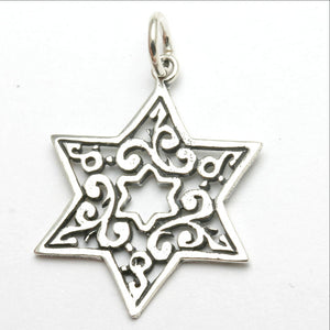 Sterling Silver Star of David Filigree Pendant Oxidized Large - JewelryJudaica