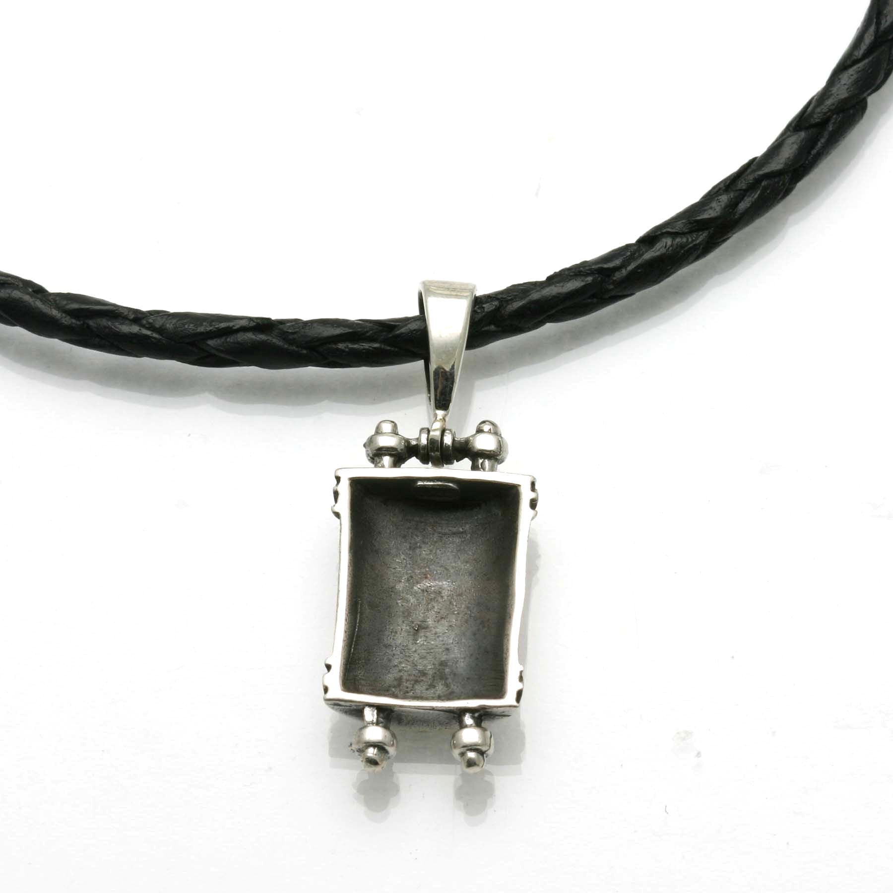 Sterling Silver Torah Star of David Black Leather Necklace - JewelryJudaica
