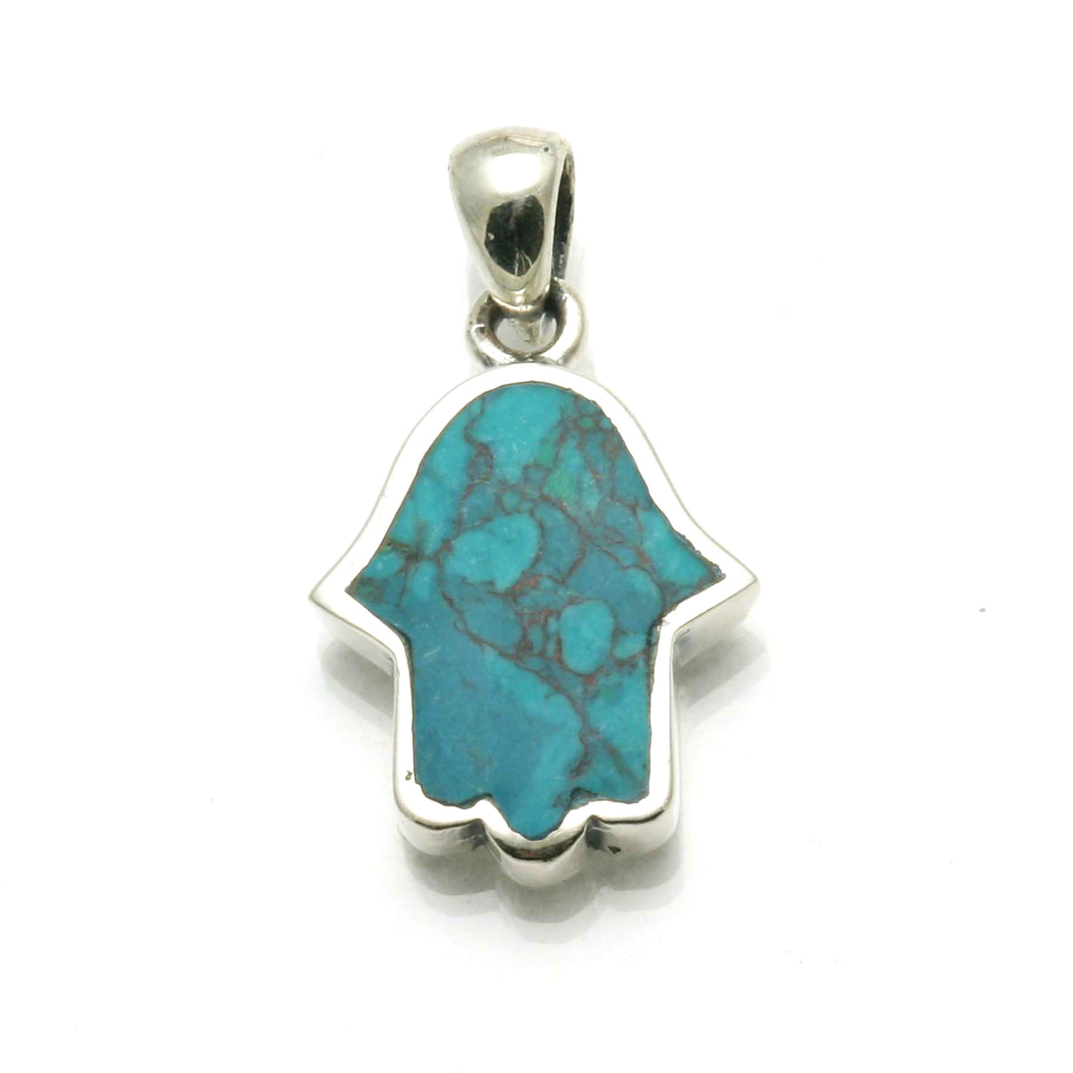 925 Sterling Silver Eilat Stone Hamsa Pendant Israel - JewelryJudaica