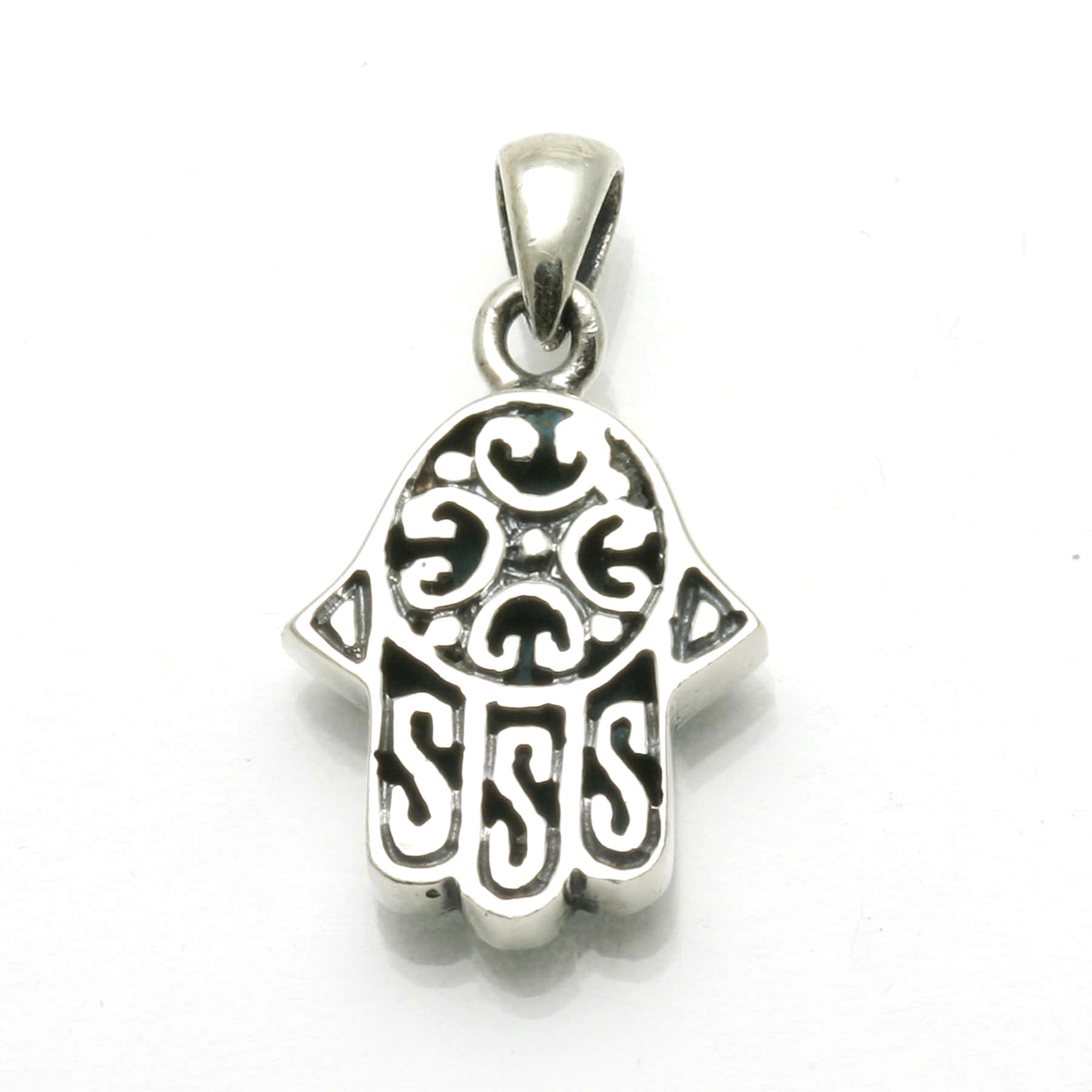 925 Sterling Silver Eilat Stone Hamsa Pendant Israel - JewelryJudaica