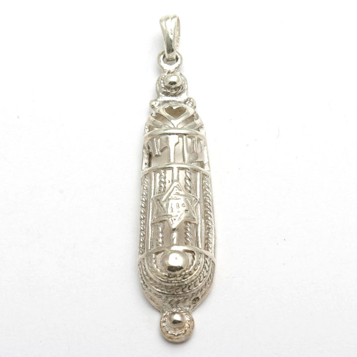 Sterling Silver Mezuzah Filigree Shadai Pendant Large - JewelryJudaica