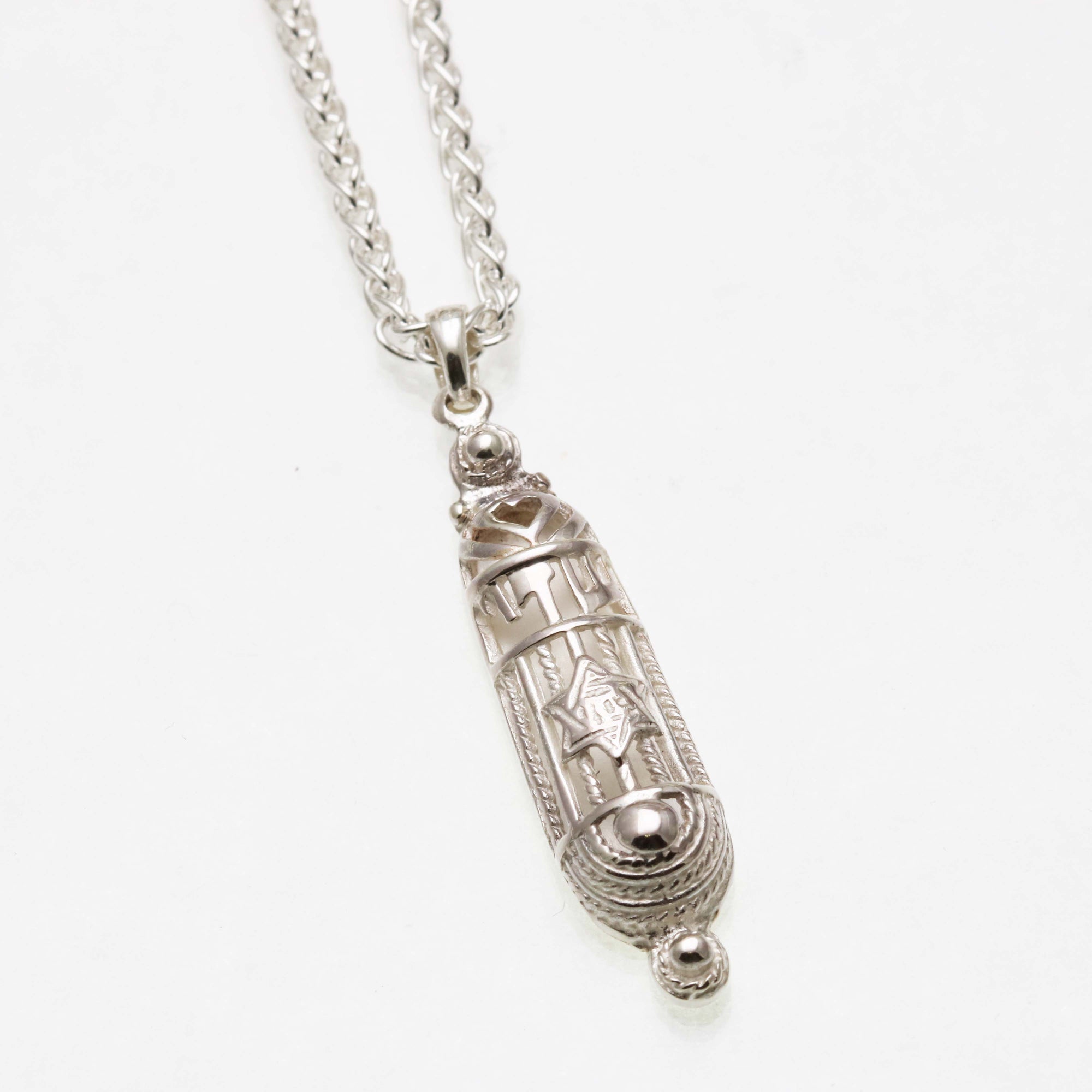 Sterling Silver Mezuzah Necklace Shadai Star of David