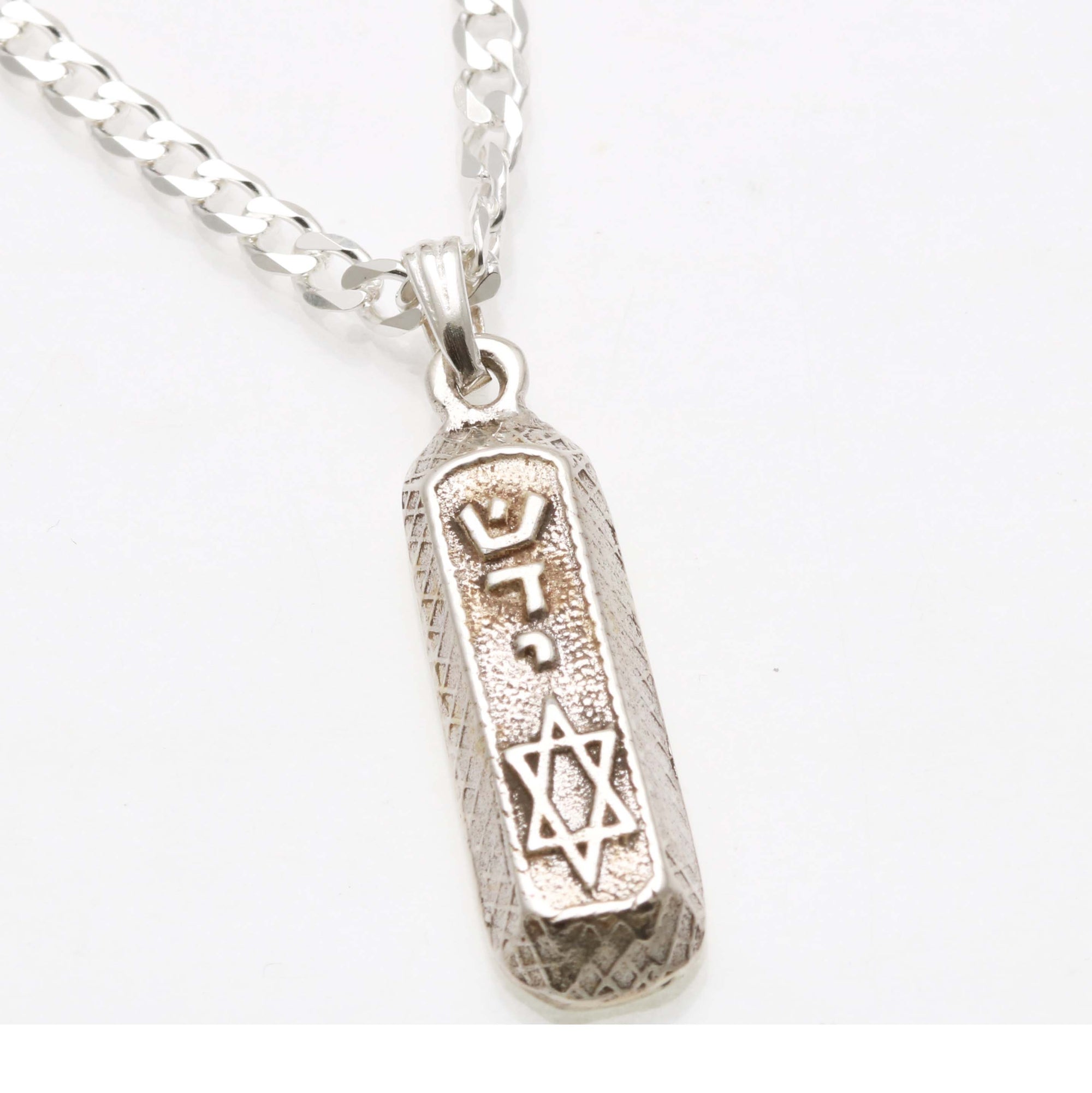 Sterling Silver Mezuzah Necklace Shadai Star Solid