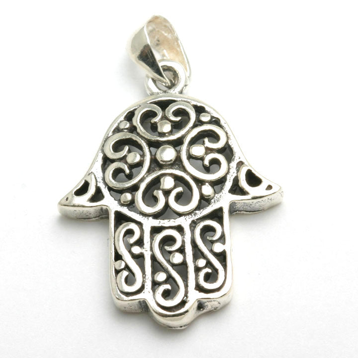 Sterling Silver Hamsa Filigree Large Oxidized - JewelryJudaica