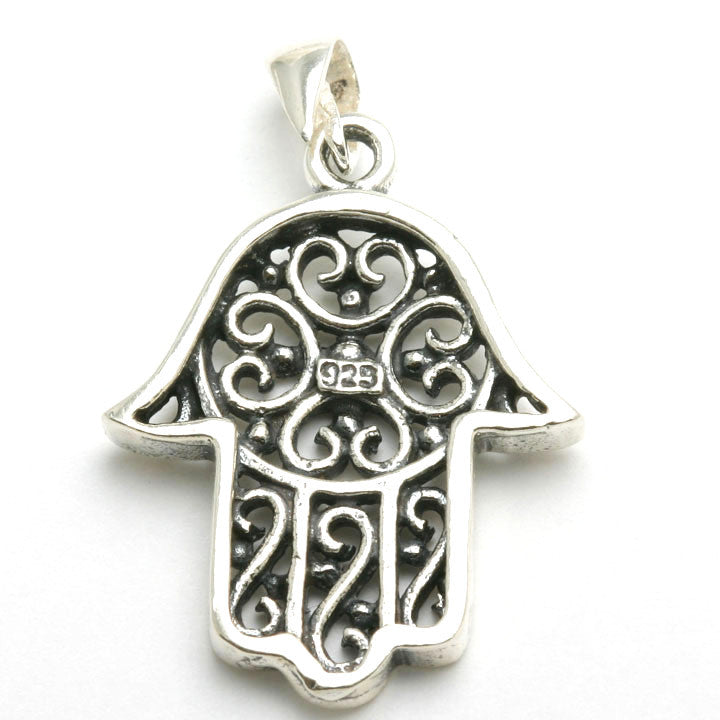 Sterling Silver Hamsa Filigree Large Oxidized - JewelryJudaica