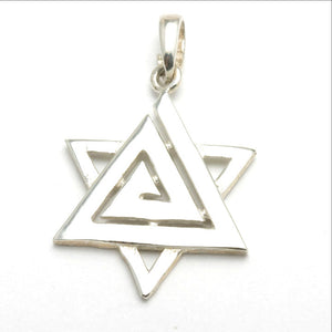Sterling Silver Modern Jewish Star of David Pendant Swirl - JewelryJudaica
