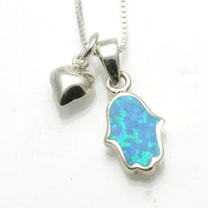 Sterling Silver Opalite Hamsa Heart Charm Necklace - JewelryJudaica
