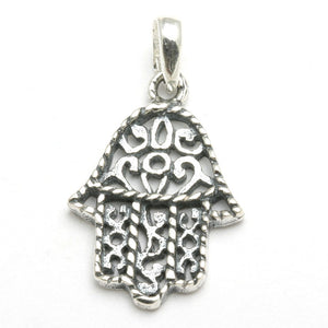 Sterling Silver Hamsa Filigree Pendant Oxidized - JewelryJudaica