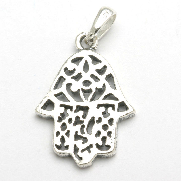 Sterling Silver Hamsa Filigree Pendant Oxidized - JewelryJudaica