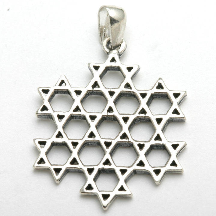 Sterling Silver Jewish Star of David Pendant Large Oxidized - JewelryJudaica