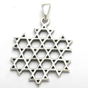 Sterling Silver Jewish Star of David Pendant Large Oxidized - JewelryJudaica