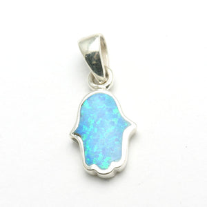 Sterling Silver Opalite Hamsa Pendant - JewelryJudaica