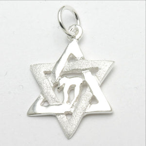 Sterling Silver Jewish Star of David Chai Pendant - JewelryJudaica