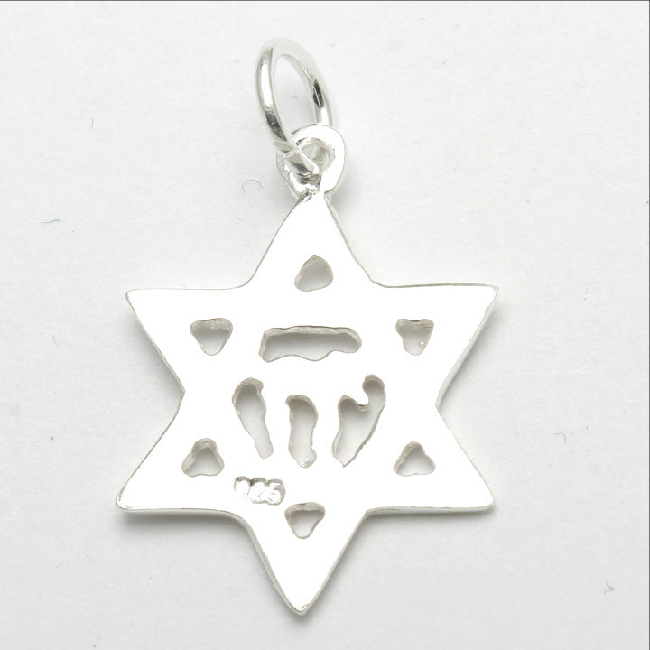 Sterling Silver Jewish Star of David Chai Pendant - JewelryJudaica