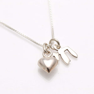Sterling Silver Chai Heart Charm Necklace - JewelryJudaica