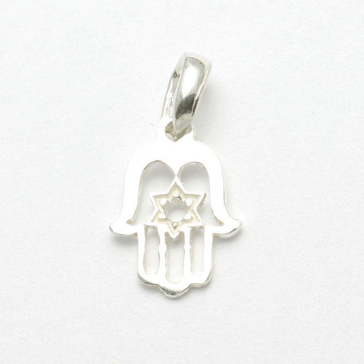 Sterling Silver Outline Hamsa Star of David pendant - JewelryJudaica