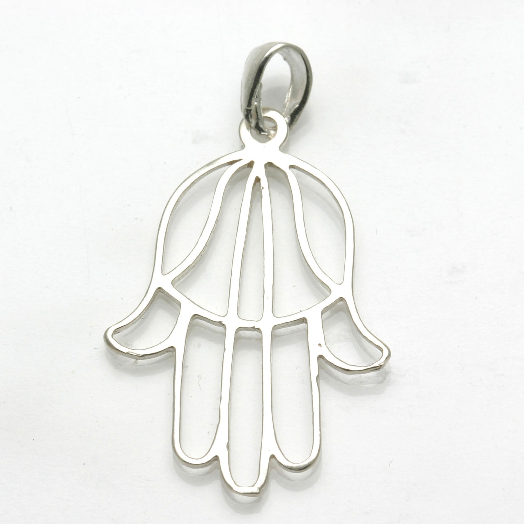 Sterling Silver Modern Hamsa Pendant Large - JewelryJudaica