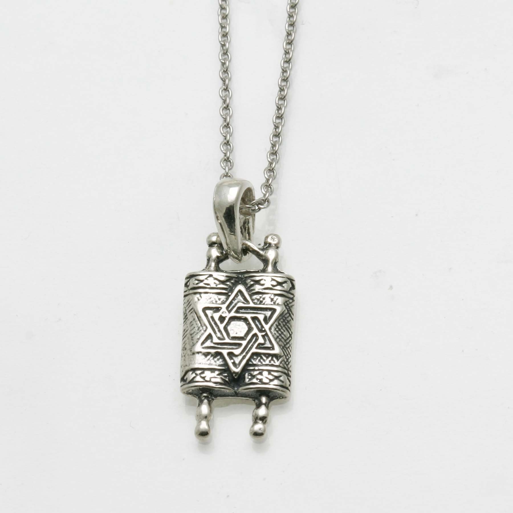 Sterling Silver Torah Star of David Necklace Oxidized - JewelryJudaica