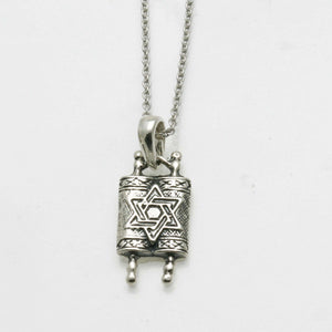 Sterling Silver Torah Star of David Necklace Oxidized - JewelryJudaica