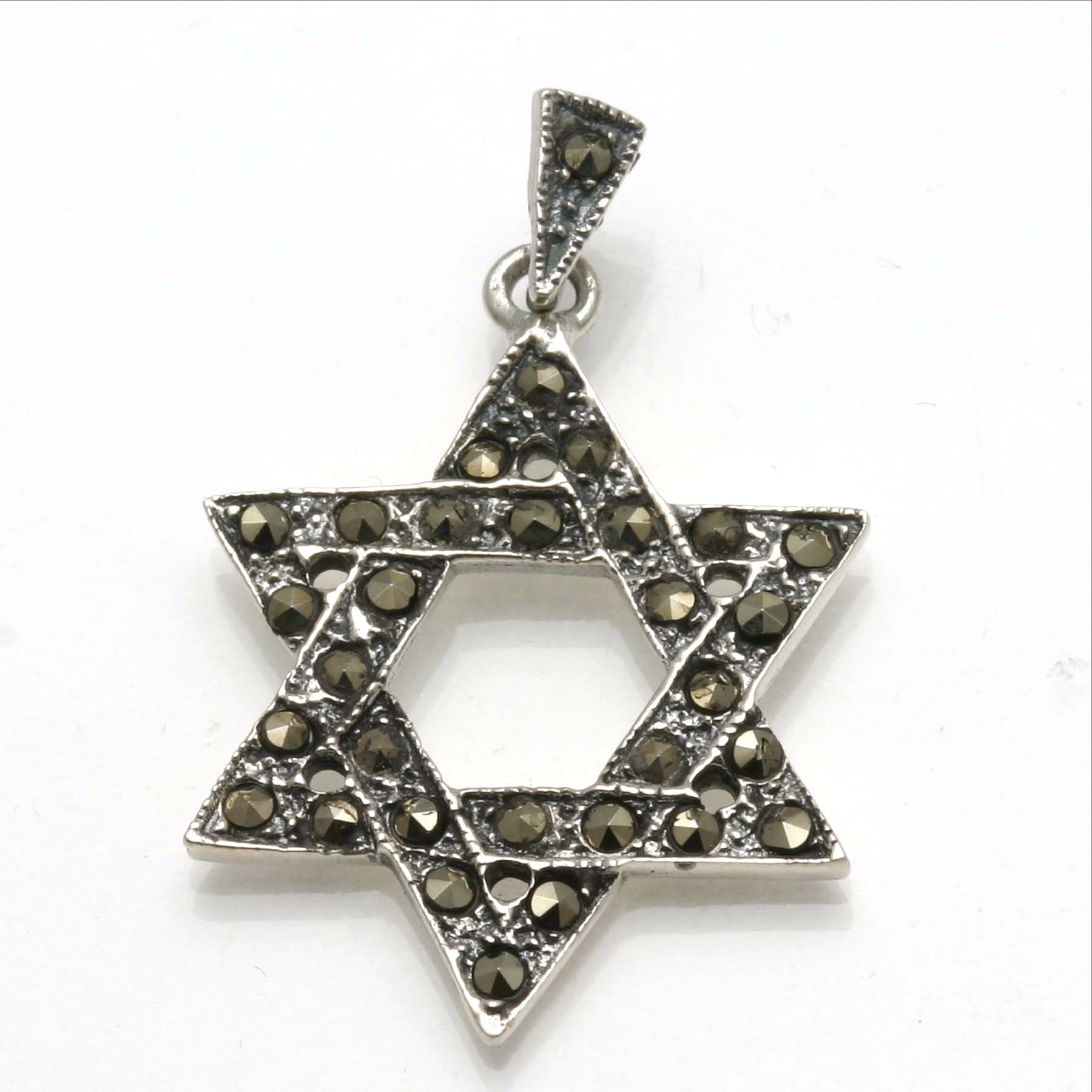 Sterling Silver Marcasite Star of David Pendant - JewelryJudaica