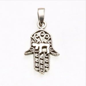 Sterling Silver Hamsa Chai Filigree Pendant - JewelryJudaica