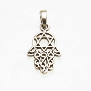 Sterling Silver Hamsa Star of David Oxidized Pendant - JewelryJudaica