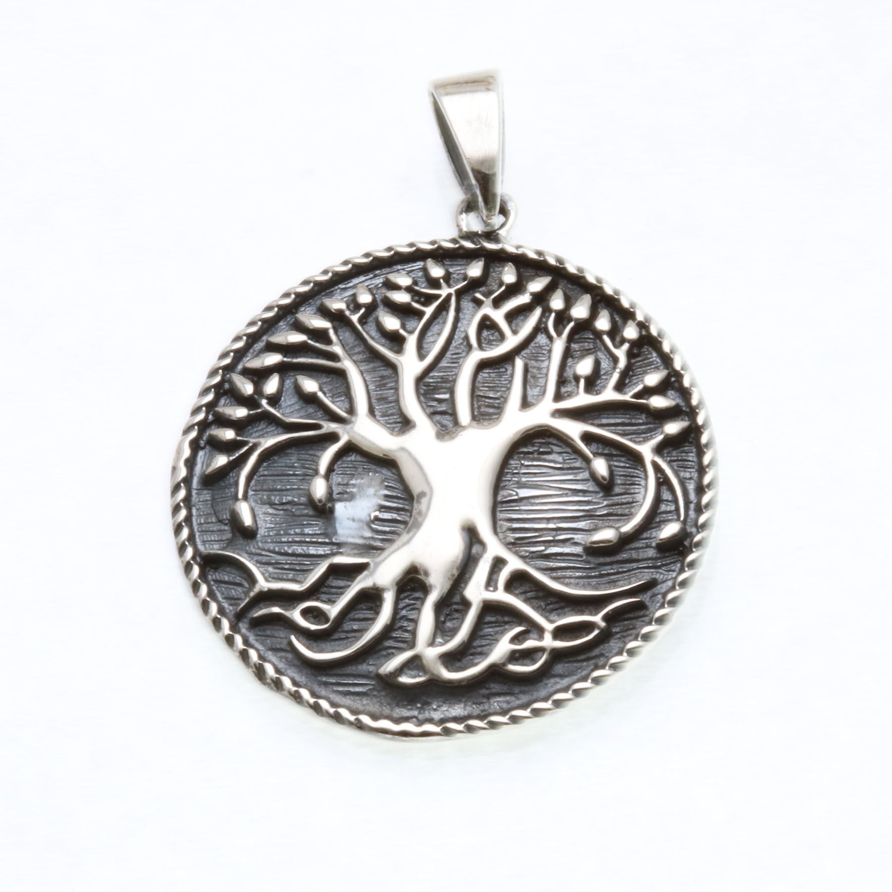 Sterling Silver Tree of Life Pendant Circle Oxidized Large - JewelryJudaica