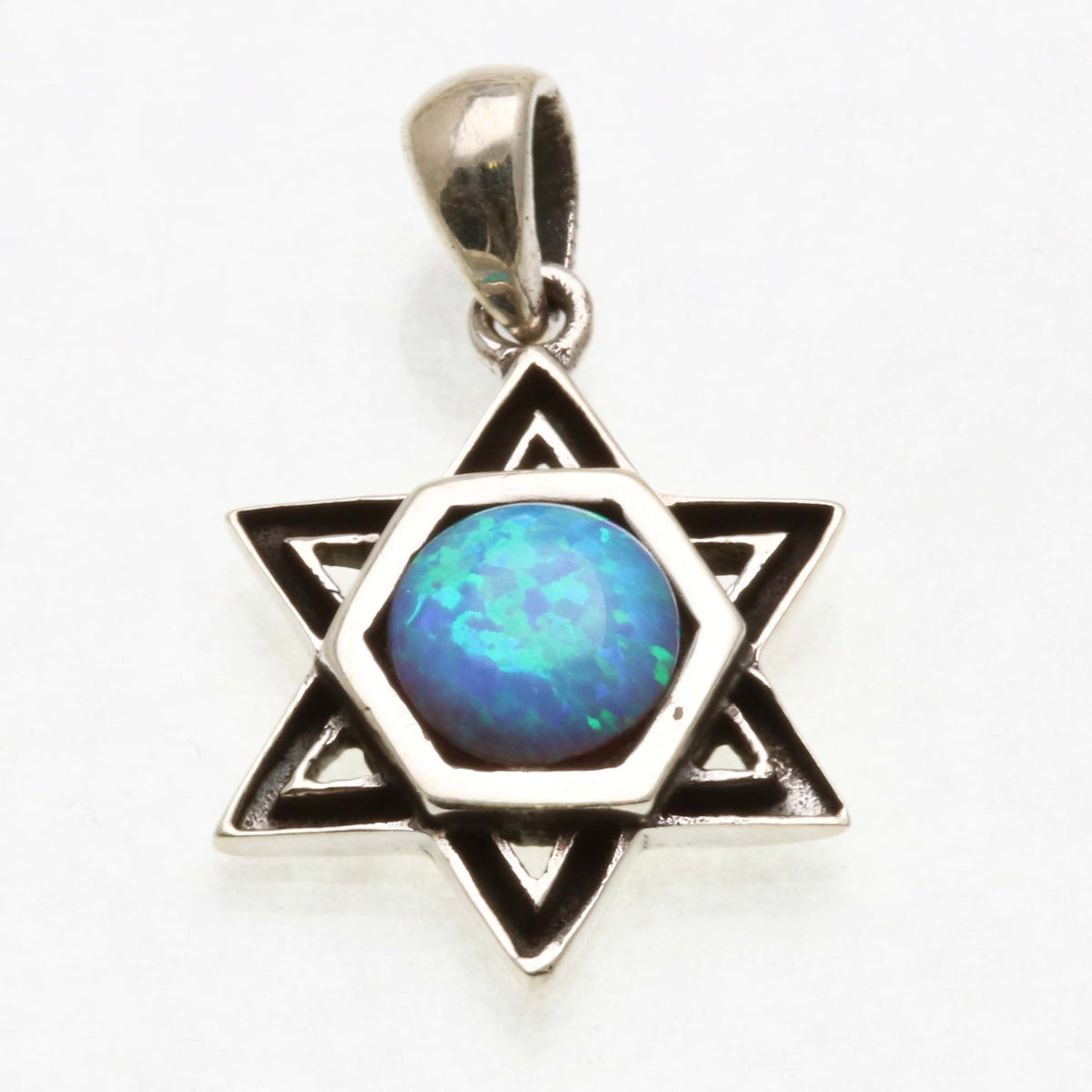 Sterling Silver Opalite Star of David Pendant Oxidized - JewelryJudaica