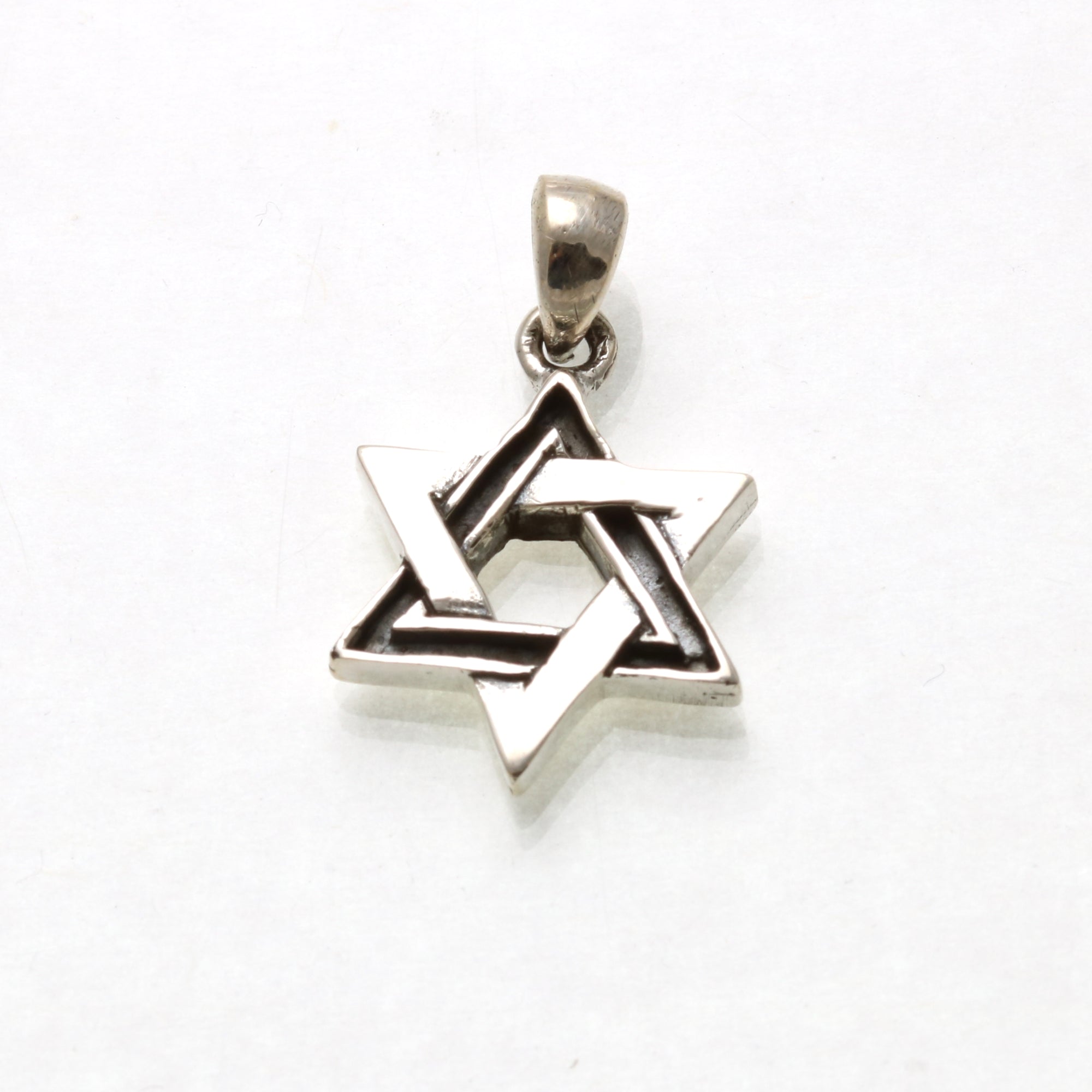 Sterling Silver Modern Oxidized Star of David Pendant Solid