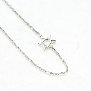 Sterling Silver Star of David Sparkly Off-center Necklace - JewelryJudaica