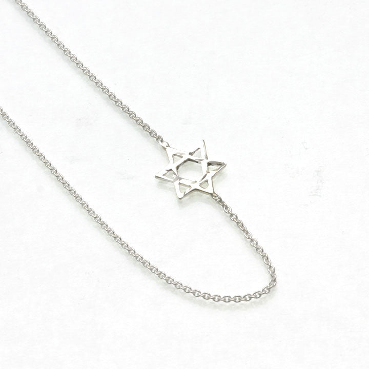 Sterling Silver Star of David Sparkly Off-center Necklace - JewelryJudaica