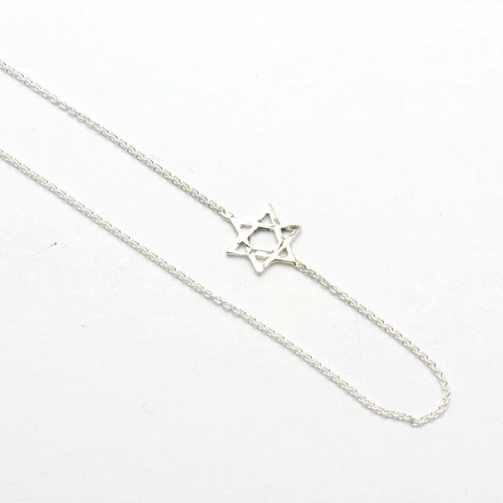 Sterling Silver Star of David Sparkly Off-center Necklace - JewelryJudaica