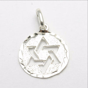 Sterling Silver Star of David Encircled Diamond Cut Pendant - JewelryJudaica