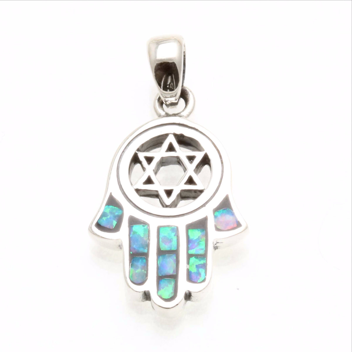 Sterling Silver Hamsa Star of David Opal Pendant - JewelryJudaica