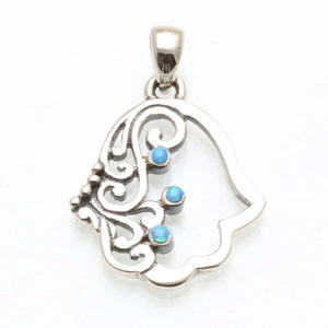 925 Sterling Silver Filigree Hamsa Turquoise Oxidized Pendant - JewelryJudaica