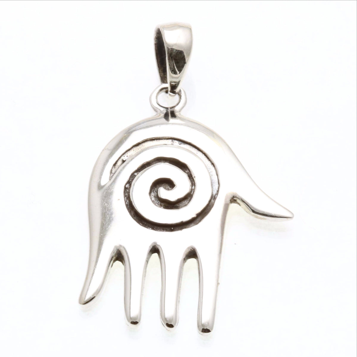 925 Sterling Silver Modern Hamsa Hand Swirl Pendant Large - JewelryJudaica