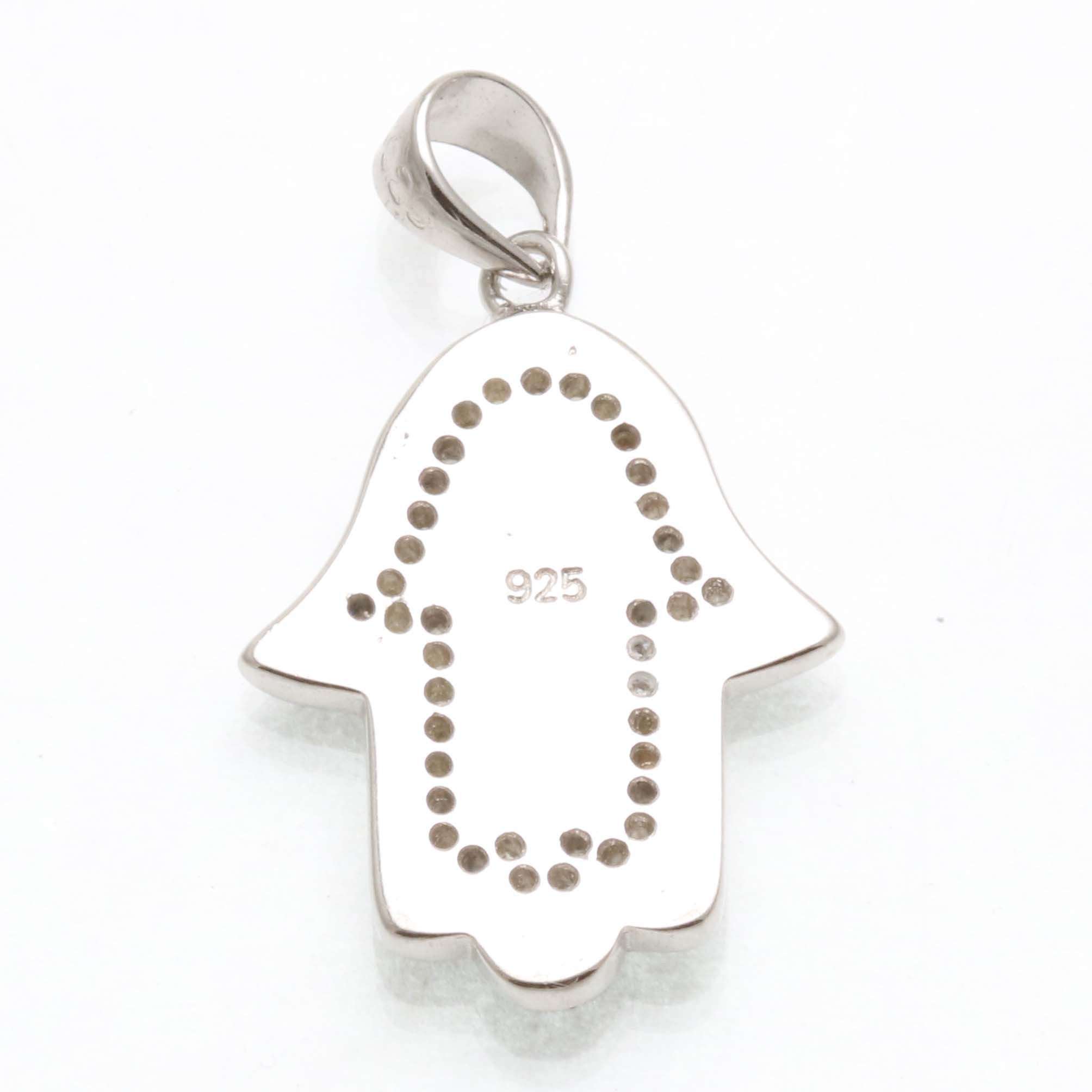 Sterling Silver Blue & White Enamel Evil Eye CZ Hamsa Hand Pendant - JewelryJudaica