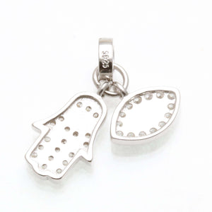 Sterling Silver Hamsa Evil Eye Cubic Zirconia Dangle Charms Pendant - JewelryJudaica