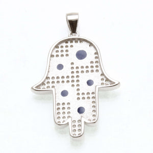 Sterling Silver Hamsa Pave CZ Evil Eye Pendant - JewelryJudaica